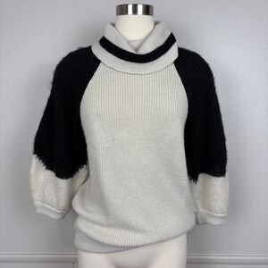 Oriana Italy Cowl Neck Sweater Wool Alpaca Mohair Small Cream Black Puff Sleeve